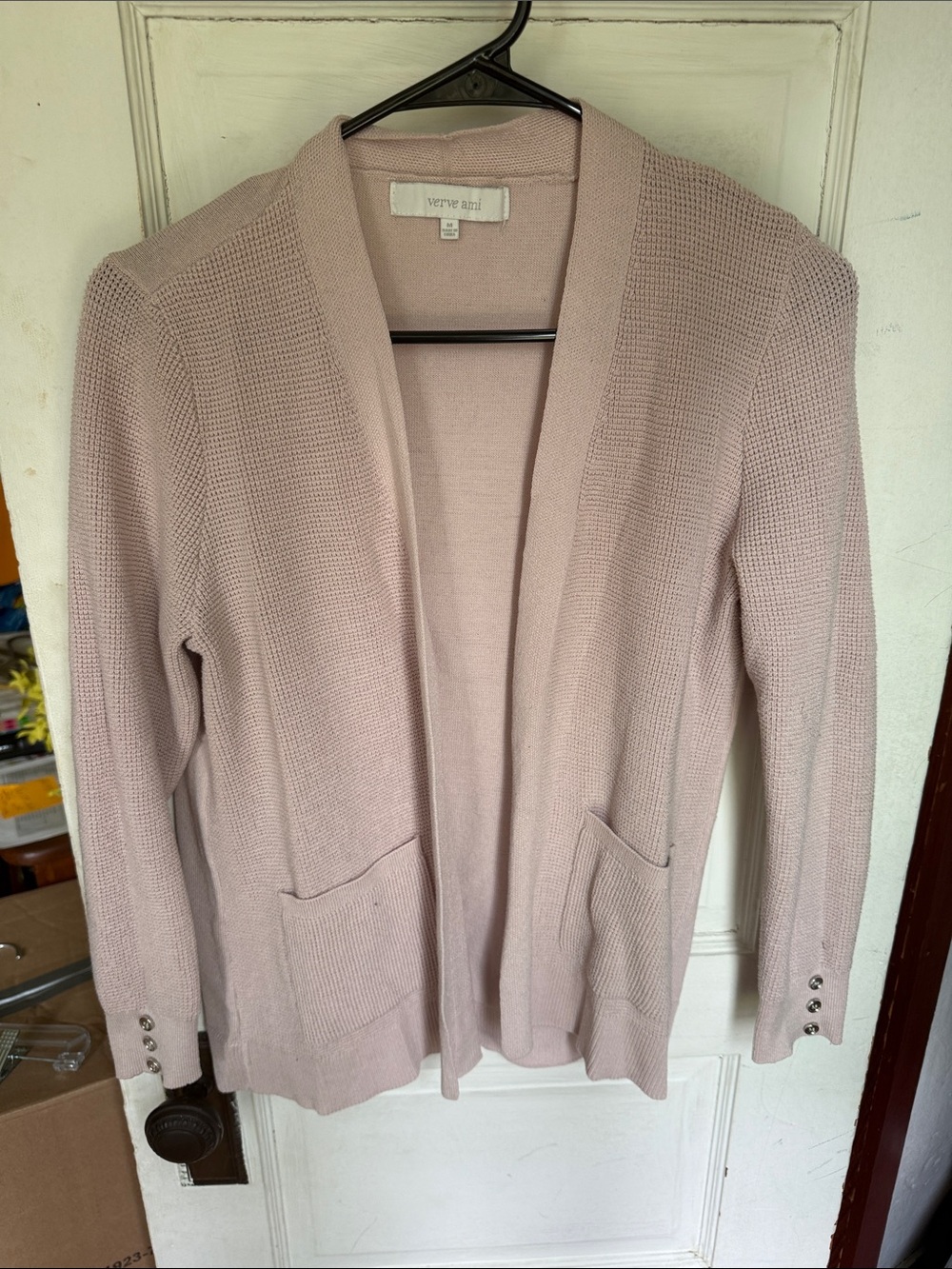 Verve Ami Light Pink Open-Front Knit Cardigan